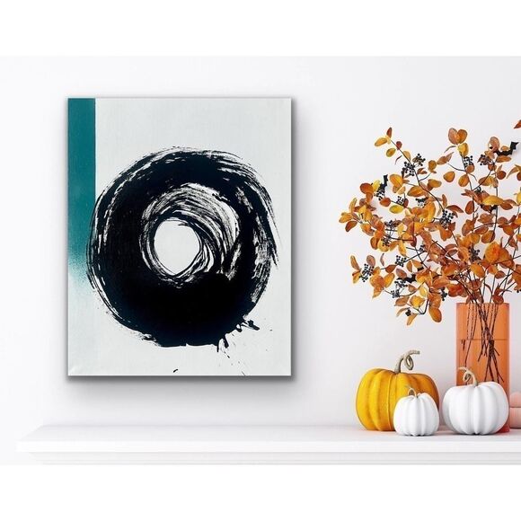 Abstract Black and Teal Modern Swirl Acrylic Painting 16” x 20” - Picture 9 of 10